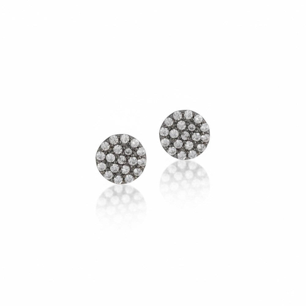 new Pave Cubic Zirconia CZ Studs ⍟ Rhodium Plate Sterling Silver ⍟ Hematite .925